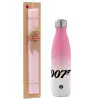 Easter Set, Metallic pink/white (Stainless steel) thermos, double-walled, 500ml & aromatic flat Easter candle (30cm) (PINK)