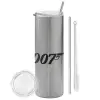 Tumbler stainless steel Silver 600ml, with metal straw & cleaning brush