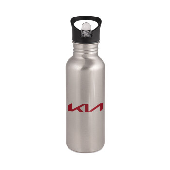 KIA, Water bottle Silver with straw, stainless steel 600ml