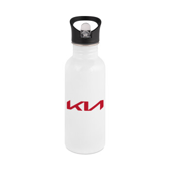 KIA, White water bottle with straw, stainless steel 600ml