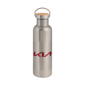 KIA, Stainless steel Silver with wooden lid (bamboo), double wall, 750ml