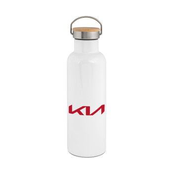 KIA, Stainless steel White with wooden lid (bamboo), double wall, 750ml