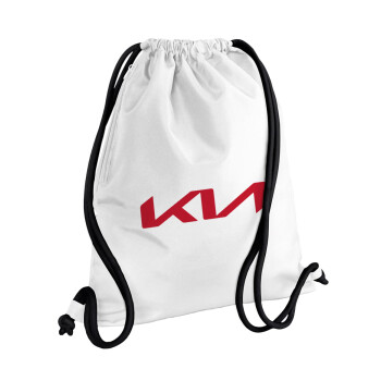 KIA, Τσάντα πλάτης πουγκί GYMBAG λευκή, με τσέπη (40x48cm) & χονδρά κορδόνια