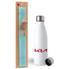 Easter Set, metallic stainless steel water bottle (750ml) & aromatic flat Easter candle (30cm) (TURQUOISE)