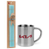 Easter Set, metallic thermal cup (300ml) & aromatic flat Easter candle (30cm) (TURQUOISE)