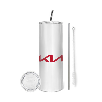 KIA, Eco friendly ποτήρι θερμό (tumbler) από ανοξείδωτο ατσάλι 600ml, με μεταλλικό καλαμάκι & βούρτσα καθαρισμού