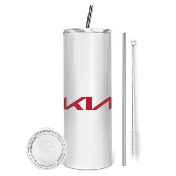 KIA, Tumbler ποτήρι θερμό από ανοξείδωτο ατσάλι 600ml, με μεταλλικό καλαμάκι & βούρτσα καθαρισμού