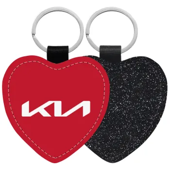 KIA, Μπρελόκ PU δερμάτινο glitter καρδιά ΜΑΥΡΟ