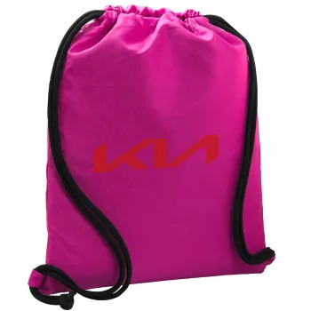 KIA, Backpack pouch GYMBAG Fuchsia, with pocket (40x48cm) & thick cords