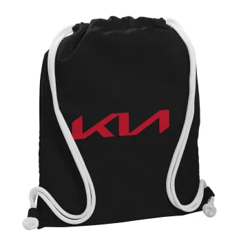 KIA, Backpack pouch GYMBAG Black, with pocket (40x48cm) & thick white cords