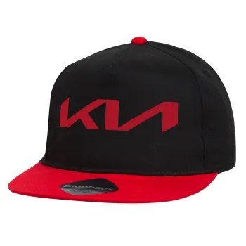 KIA, Children's Flat Snapback Hat, Black/Red (100% COTTON, CHILDREN'S, UNISEX, ONE SIZE)