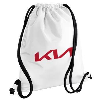 KIA, Backpack pouch GYMBAG white, with pocket (40x48cm) & thick cords