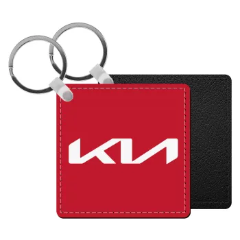 KIA, Μπρελόκ Δερματίνη, τετράγωνο ΜΑΥΡΟ (5x5cm)