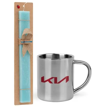 KIA, Easter Set, metallic thermal cup (300ml) & aromatic flat Easter candle (30cm) (TURQUOISE)