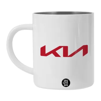 KIA, Λευκή Ανοξείδωτη Μεταλλική Κούπα 450ml - Διπλού Τοιχώματος 