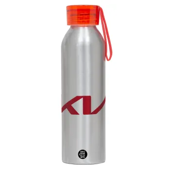 KIA, Αλουμινένιο Αθλητικό Μπουκάλι 650ml – Ασημί με Κόκκινο Καπάκι και Λουράκι Σιλικόνης