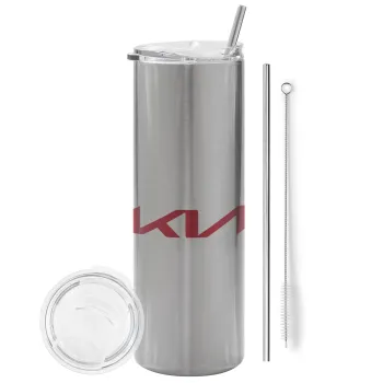 KIA, Tumbler stainless steel Silver 600ml, with metal straw & cleaning brush