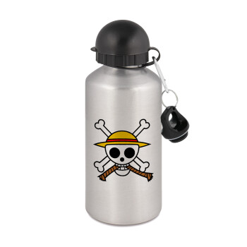 Onepiece skull, Μεταλλικό παγούρι νερού, Ασημένιο, αλουμινίου 500ml