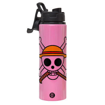 Onepiece skull, Metallic water bottle with safety lid, 850ml aluminum
