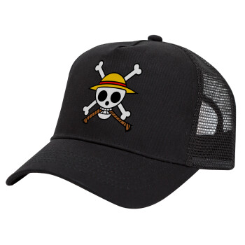 Onepiece skull, Trucker Hat with Mesh, Black, (COTTON, KIDS, UNISEX, ONE SIZE)