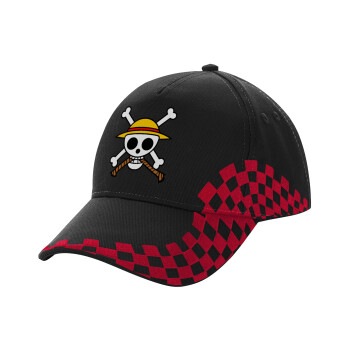 Onepiece skull, Adult Cap RACING Ultimate Black/Red, (100% COTTON DRILL, ADULT, UNISEX, ONE SIZE)