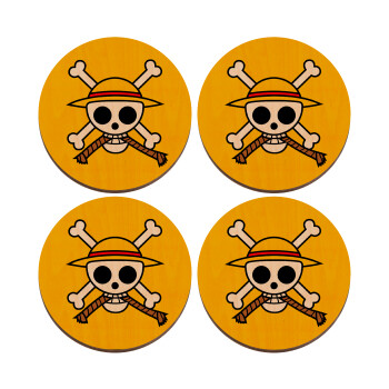 Onepiece skull, ΣΕΤ x4 Σουβέρ ξύλινα στρογγυλά plywood (9cm)