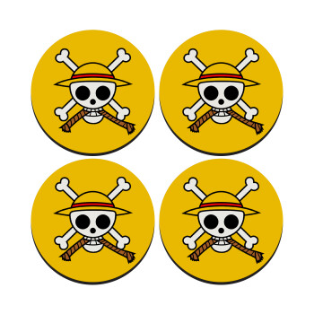 Onepiece skull, ΣΕΤ 4 Σουβέρ ξύλινα στρογγυλά (9cm)