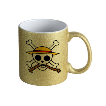 Onepiece skull, Κούπα Χρυσή Glitter που γυαλίζει, κεραμική, 330ml