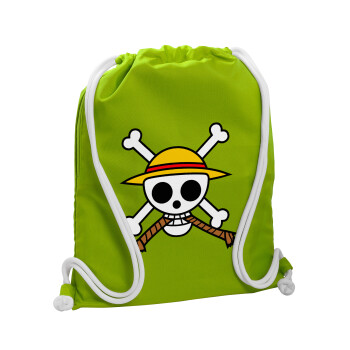 Onepiece skull, Τσάντα πλάτης πουγκί GYMBAG LIME GREEN, με τσέπη (40x48cm) & χονδρά κορδόνια