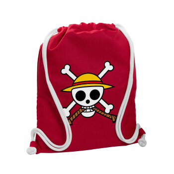 Onepiece skull, Τσάντα πλάτης πουγκί GYMBAG Κόκκινη, με τσέπη (40x48cm) & χονδρά κορδόνια
