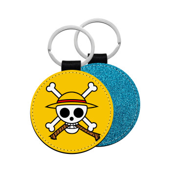 Onepiece skull, Μπρελόκ Δερματίνη, στρογγυλό ΜΠΛΕ (5cm)
