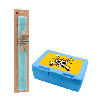 Onepiece skull, Easter Set, children's snack container BLUE & Easter aromatic flat candle (30cm) (TURQUOISE)