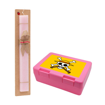 Onepiece skull, Easter Set, children's snack container PINK & scented flat Easter candle (30cm) (PINK)