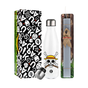 Onepiece skull, Easter candle, metallic white thermos bottle (500ml) & aromatic flat candle (30cm) (GRAY)