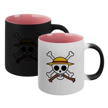 Onepiece skull, Κούπα Μαγική εσωτερικό ΡΟΖ, κεραμική 330ml που αλλάζει χρώμα με το ζεστό ρόφημα