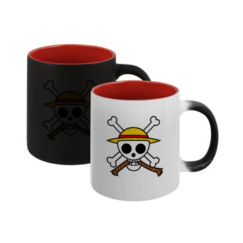 Onepiece skull, Κούπα Μαγική εσωτερικό κόκκινο, κεραμική, 330ml που αλλάζει χρώμα με το ζεστό ρόφημα