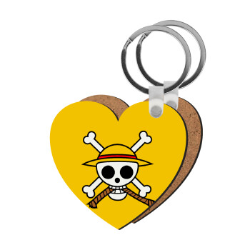 Onepiece skull, Μπρελόκ Ξύλινο καρδιά MDF