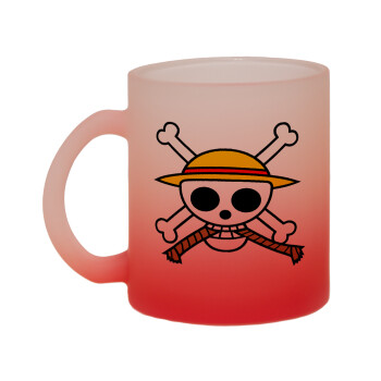 Onepiece skull, Κούπα γυάλινη δίχρωμη με βάση το κόκκινο ματ, 330ml