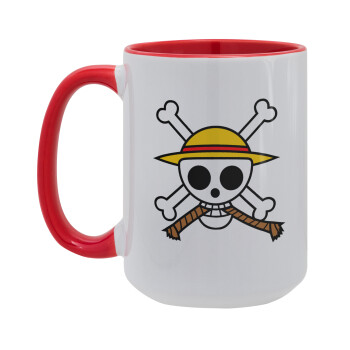 Onepiece skull, Κούπα Mega 15oz, κεραμική Κόκκινη, 450ml
