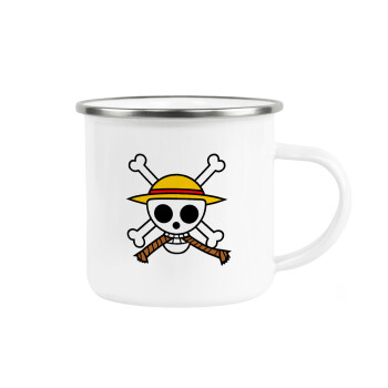 Onepiece skull, Metallic enamel cup white 360ml