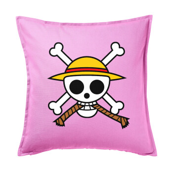 Onepiece skull, Μαξιλάρι καναπέ ΡΟΖ 100% βαμβάκι, περιέχεται το γέμισμα (50x50cm)