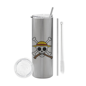 Onepiece skull, Tumbler stainless steel Silver 600ml, with metal straw & cleaning brush