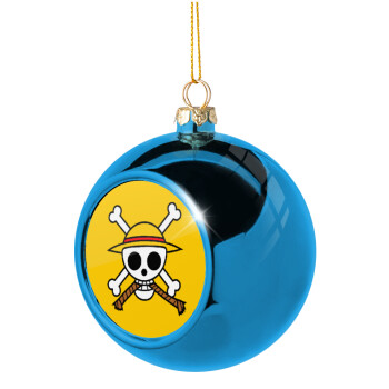 Onepiece skull, Blue Christmas tree ball ornament 8cm