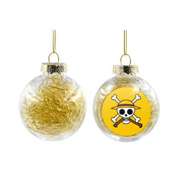 Onepiece skull, Στολίδι Χριστουγεννιάτικη μπάλα δένδρου διάφανη με χρυσό γέμισμα 8cm