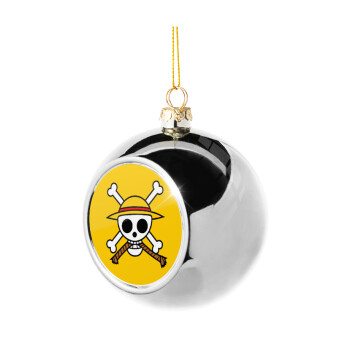 Onepiece skull, Silver 8cm Christmas tree ball ornament