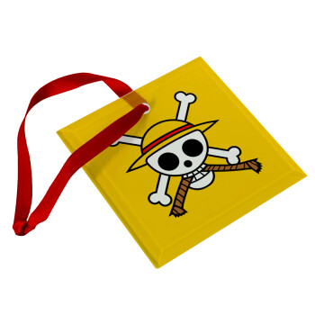 Onepiece skull, Στολίδι Χριστουγεννιάτικο στολίδι γυάλινο τετράγωνο 9x9cm