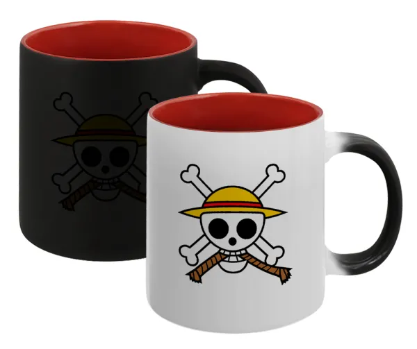 Onepiece skull — Magic mug with red interior, ceramic, 330ml, changes colour with hot drinks
