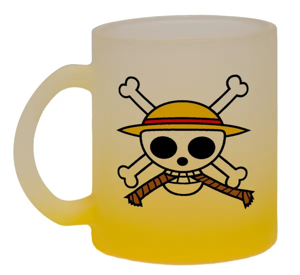 Onepiece skull — Κούπα γυάλινη δίχρωμη με βάση το κίτρινο ματ, 330ml