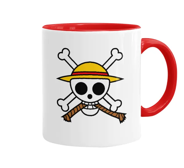 Onepiece skull — Κούπα χρωματιστή κόκκινη, κεραμική, 330ml