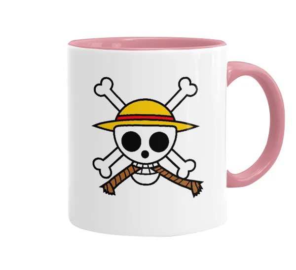 Onepiece skull — Κούπα χρωματιστή ροζ, κεραμική, 330ml
